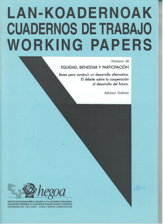 Portada Equidad, bienestar y participación : Bases para construir un desarrollo alternativo : El debate sobre la cooperación al desarrollo del futuro