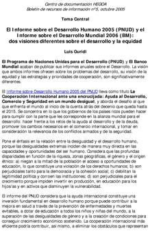 El informe sobre el desarrollo humano 2005 (PNUD) y el informe sobre el desarrollo mundial 2006 (BM) : Dos visiones diferentes sobre el desarrollo y la equidad