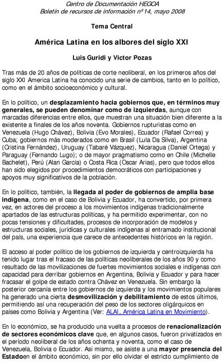 América Latina en los albores del siglo XXI