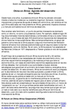 China en África : Agenda del desarrollo