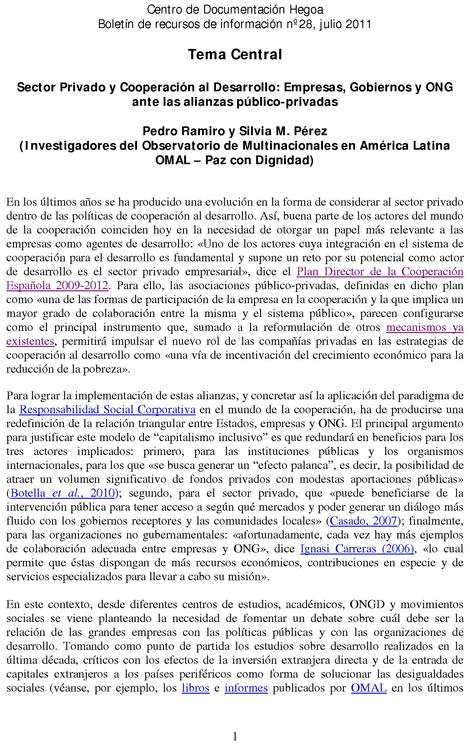 Sector privado y Cooperación al Desarrollo: Empresas, Gobiernos y ONG ante las alianzas público privadas