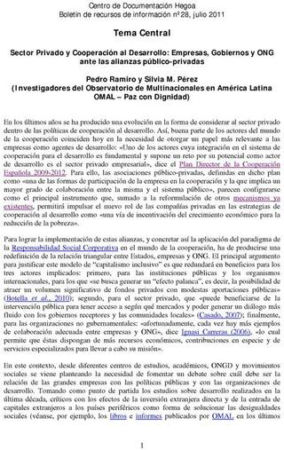 Portada Sector privado y Cooperación al Desarrollo: Empresas, Gobiernos y ONG ante las alianzas público privadas