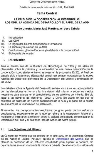 Portada La Crisis de la Cooperación al Desarrollo: Los ODM, la Agenda del Desarrollo y el Papel de la AOD