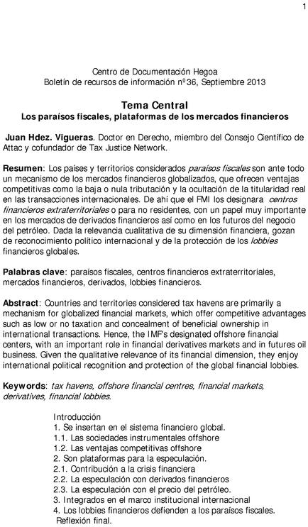 Los paraísos fiscales, plataformas de los mercados financieros