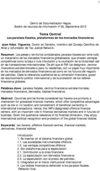 Portada Los paraísos fiscales, plataformas de los mercados financieros