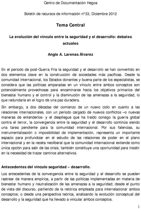 La evolución del vinculo entre la Seguridad y el Desarrollo: Debates actuales 