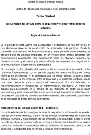 Portada La evolución del vinculo entre la Seguridad y el Desarrollo: Debates actuales 