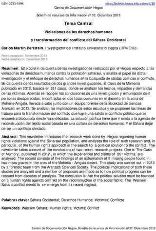 Portada Violaciones de los Derechos Humano y transformación del conflicto del Sáhara Occidental