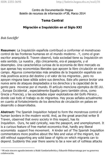 Migración e Inquisición en el Siglo XXI