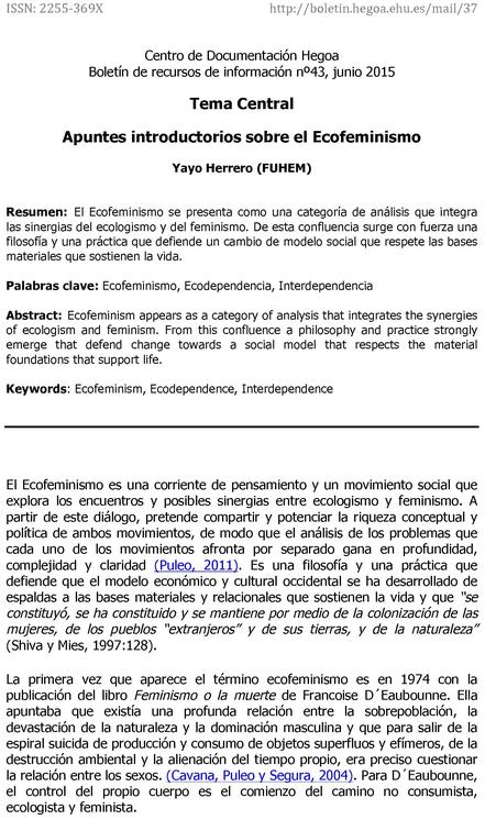 Apuntes introductorios sobre el Ecofeminismo