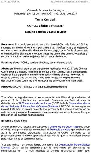 Portada COP 21 ¿ÉXITO O FRACASO?