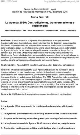 Portada La agenda 2030: Contradicciones, transformaciones y resistencias