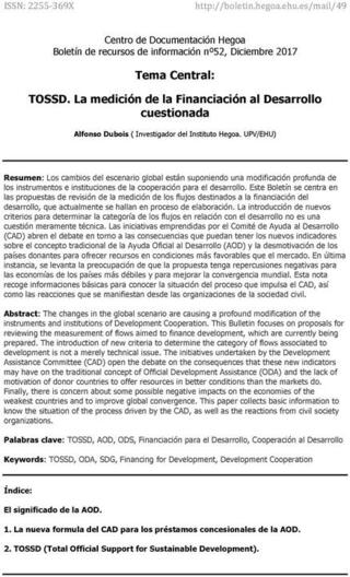 Portada TOSSD. La medición de la Financiación al Desarrollo cuestionada