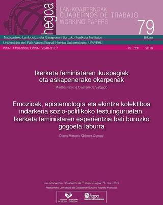 Portada Emozioak, epistemologia eta ekintza kolektiboa indarkeria sozio-politikoko testuinguruetan. Ikerketa feministaren espetientzia bati buruzko gogoeta laburra