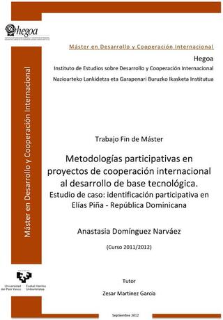 Portada Metodologías participativas en proyectos de cooperación internacional al desarrollo de base tecnológica: Estudio de caso: Identificación participativa en Elías Piña-República Dominicana