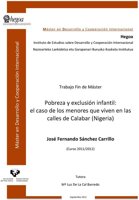 Pobreza y exclusión infantil: El caso de los menores que viven en las calles de Calabar (Nigeria)