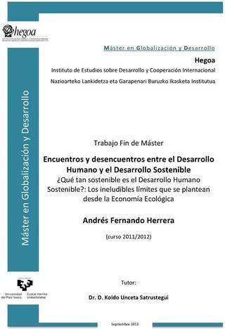 Portada Encuentros y desencuentros entre el Desarrollo Humano y el Desarrollo Sostenible: ¿Qué tan sostenible es el Desarrollo Humano Sostenible?: Los ineludibles límites que se plantean desde la Economía Ecológica