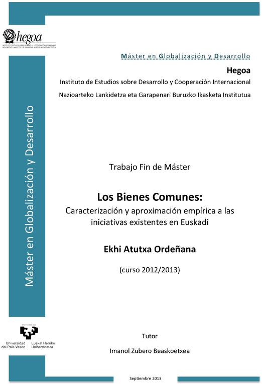 Los Bienes Comunes: Caracterización y aproximación empírica a las iniciativas existentes en Euskadi