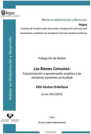 Portada Los Bienes Comunes: Caracterización y aproximación empírica a las iniciativas existentes en Euskadi