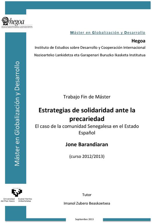 Estrategias de solidaridad ante la precariedad: El caso de la comunidad senegalesa en el Estado Español  