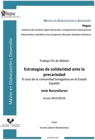 Portada Estrategias de solidaridad ante la precariedad: El caso de la comunidad senegalesa en el Estado Español  