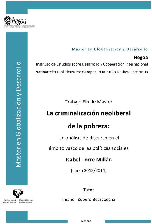 La criminalización neoliberal de la pobreza: Un análisis de discurso en el ámbito vasco de las políticas sociales