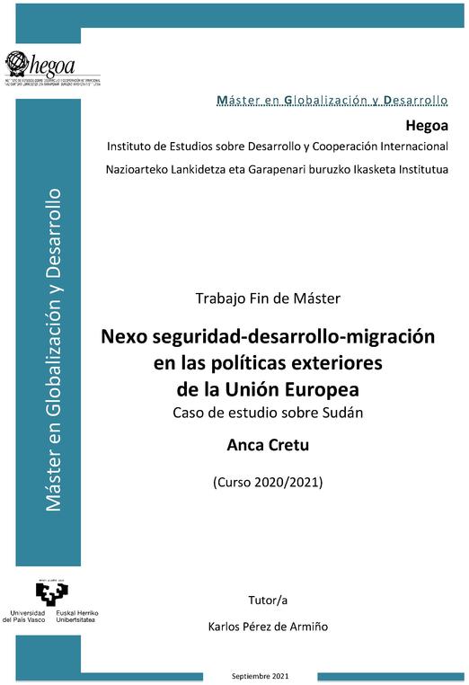 Nexo seguridad-desarrollo-migración en las políticas exteriores de la Unión Europea: Caso de estudio sobre Sudán