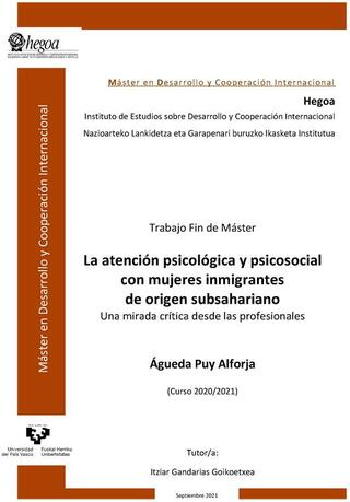 Portada La atención psicológica y psicosocial con mujeres inmigrantes de origen subsahariano. Una mirada crítica desde las profesionales