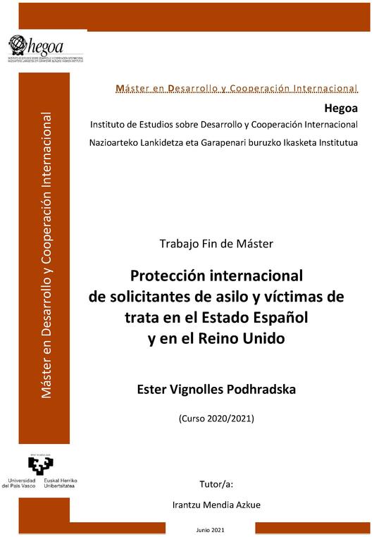 Portada Protección internacional de solicitantes de asilo y víctimas de trata en el Estado Español y en el Reino Unido