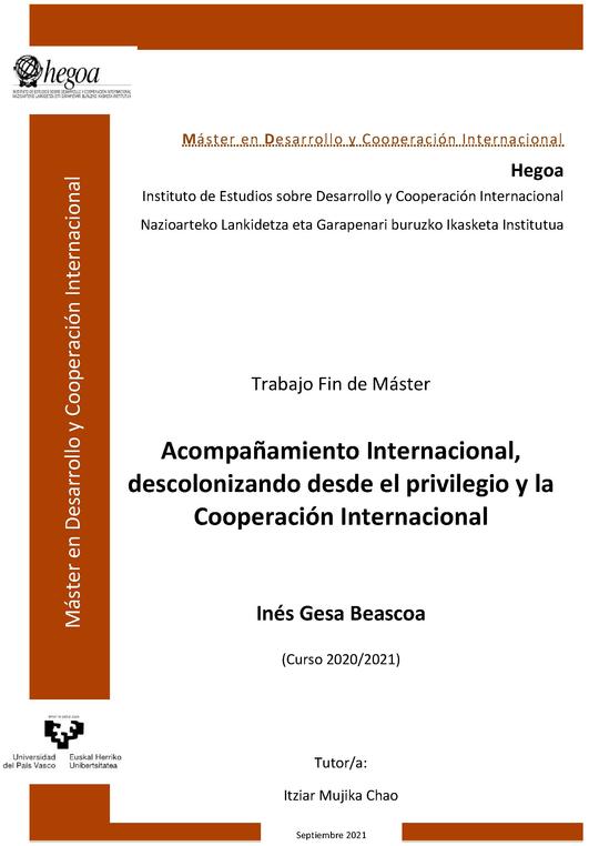 Acompañamiento Internacional,descolonizando desde el privilegio y la Cooperación Internacional