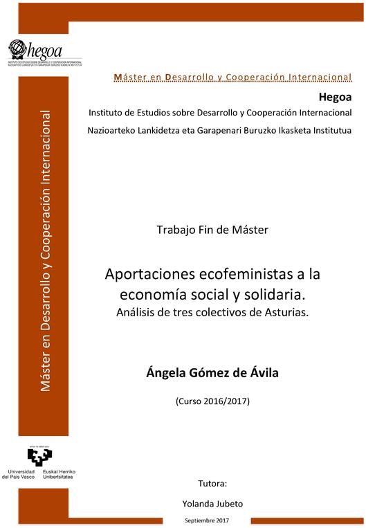 Aportaciones ecofeministas a la economía social y solidaria. Análisis de tres colectivos de Asturias