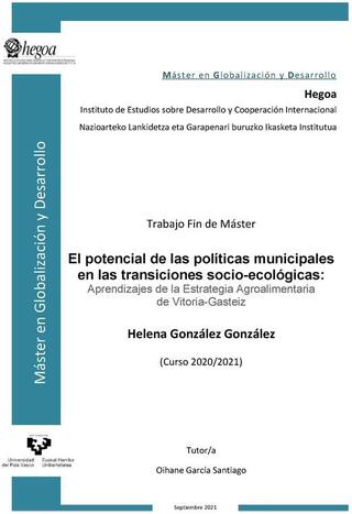 Portada El potencial de las políticas municipales en las transiciones socio-ecológicas: Aprendizajes de la Estrategia Agroalimentaria de Vitoria-Gasteiz