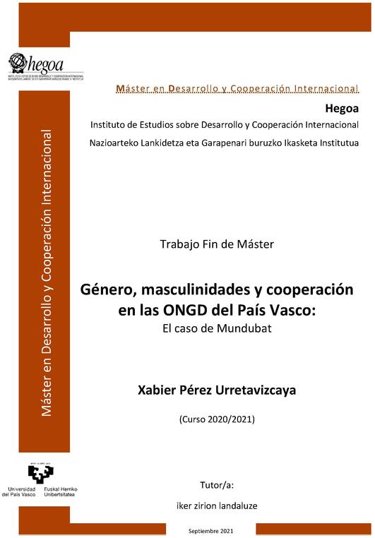 Género, masculinidades y cooperación en las ONGD del País Vasco: El caso de Mundubat
