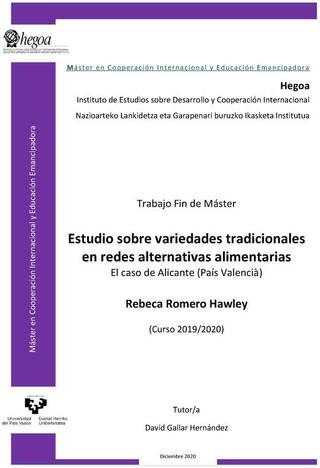 Portada Estudio sobre variedades tradicionales en redes alternativas alimentarias. El caso de Alicante (País Valencià)