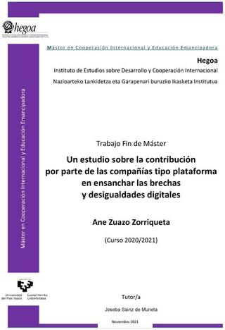 Portada Un estudio sobre la contribución por parte de las compañías tipo plataforma en ensanchar las brechas y desigualdades digitales