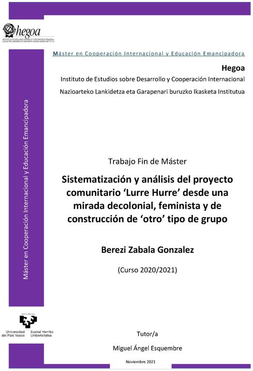 Sistematización y análisis del proyecto comunitario ‘Lurre Hurre’ desde una mirada decolonial, feminista y de construcción de ‘otro’ tipo de grupo