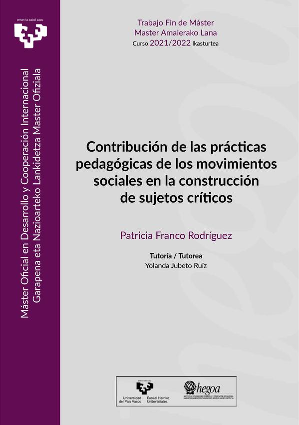 Contribución de las prácticas pedagógicas de los movimientos sociales en la construcción de sujetos críticos