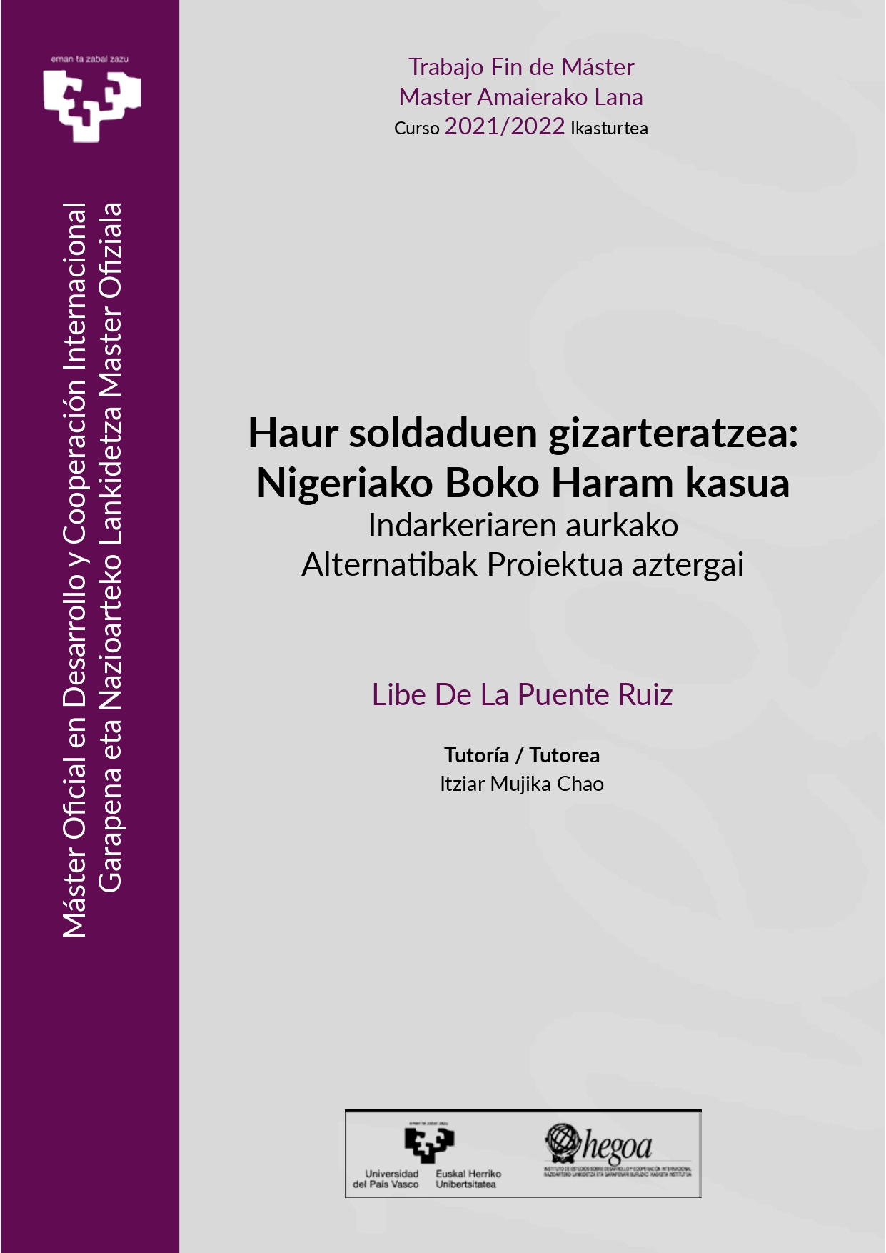 Haur soldaduen gizarteratzea: Nigeriako Boko Haram kasua. Indarkeriaren aurkako Alternatibak Proiektua aztergai